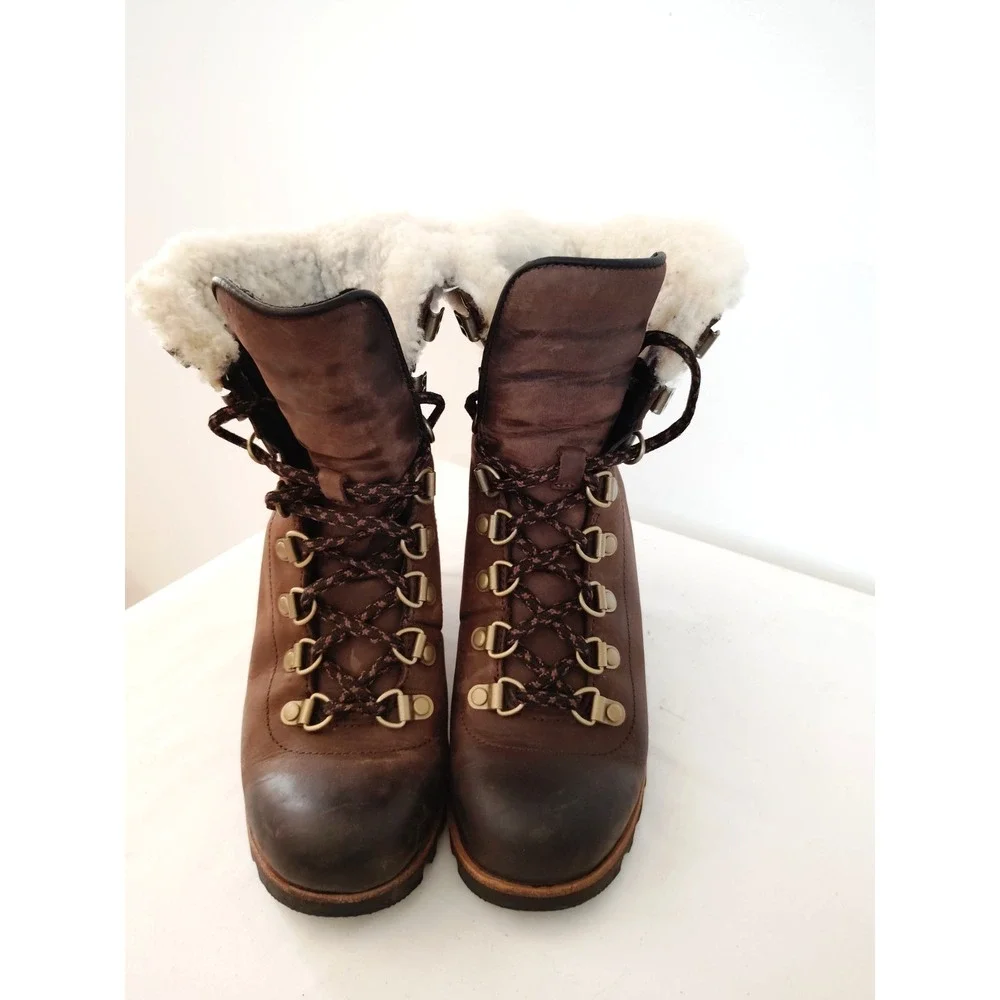 Sorel Women's 5.5 Joan of Arctic Wedge Lexie Brown Leather Fur Lined Waterproof